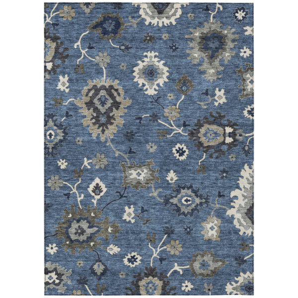 3' X 5' Blue Gray And White Floral Washable Indoor Outdoor Area Rug