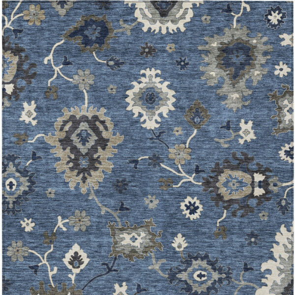 3' X 5' Blue Gray And White Floral Washable Indoor Outdoor Area Rug