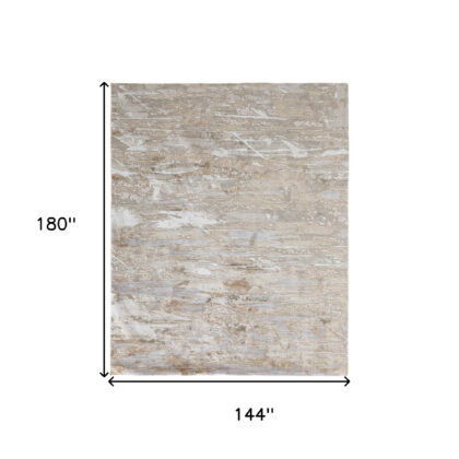 12' X 15' Tan And Ivory Abstract Power Loom Distressed Area Rug