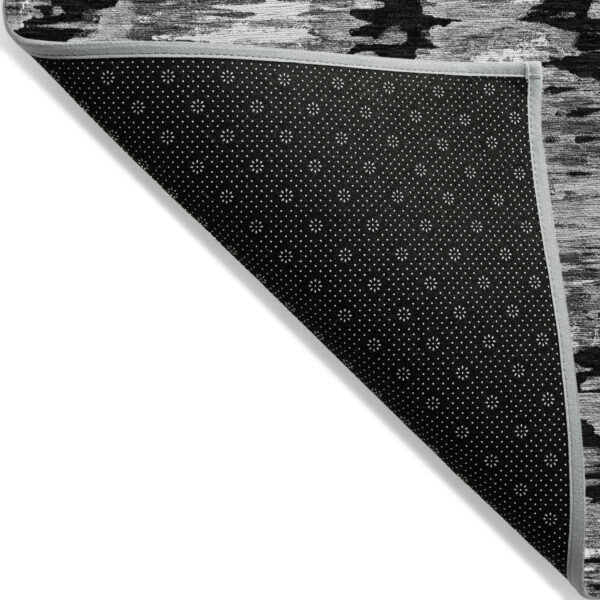 10' X 14' Black Charcoal And Silver Abstract Washable Indoor Outdoor Area Rug