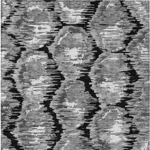 10' X 14' Black Charcoal And Silver Abstract Washable Indoor Outdoor Area Rug
