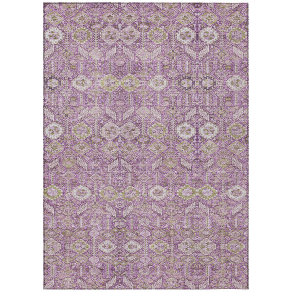 3' X 5' Lavender and Ivory Floral Washable Non Skid Indoor Outdoor Area Rug