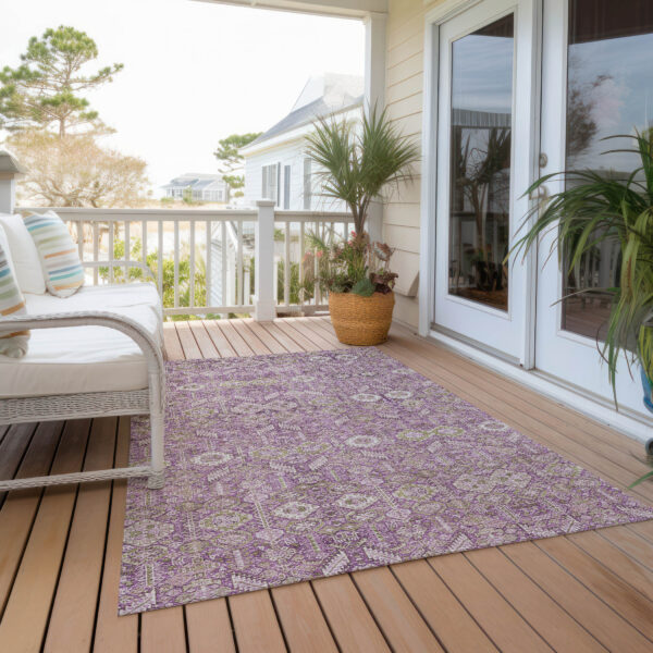 3' X 5' Lavender and Ivory Floral Washable Non Skid Indoor Outdoor Area Rug