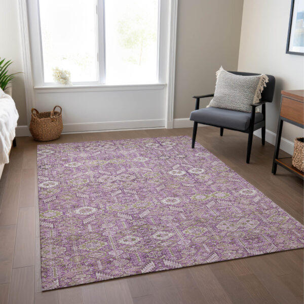 3' X 5' Lavender and Ivory Floral Washable Non Skid Indoor Outdoor Area Rug