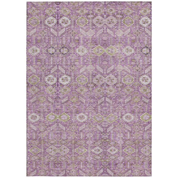 3' X 5' Lavender and Ivory Floral Washable Non Skid Indoor Outdoor Area Rug
