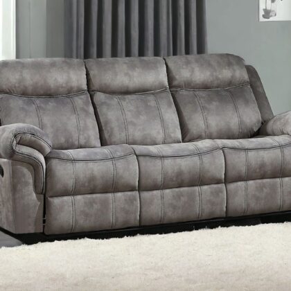 87" Gray And Black Velvet Reclining USB Sofa