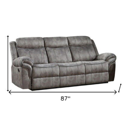 87" Gray And Black Velvet Reclining USB Sofa