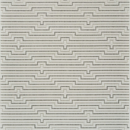 8' X 10' Cream and Beige Geometric Distressed Indoor Outdoor Area Rug