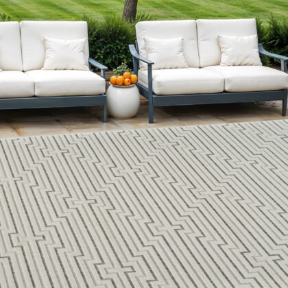 8' X 10' Cream and Beige Geometric Distressed Indoor Outdoor Area Rug