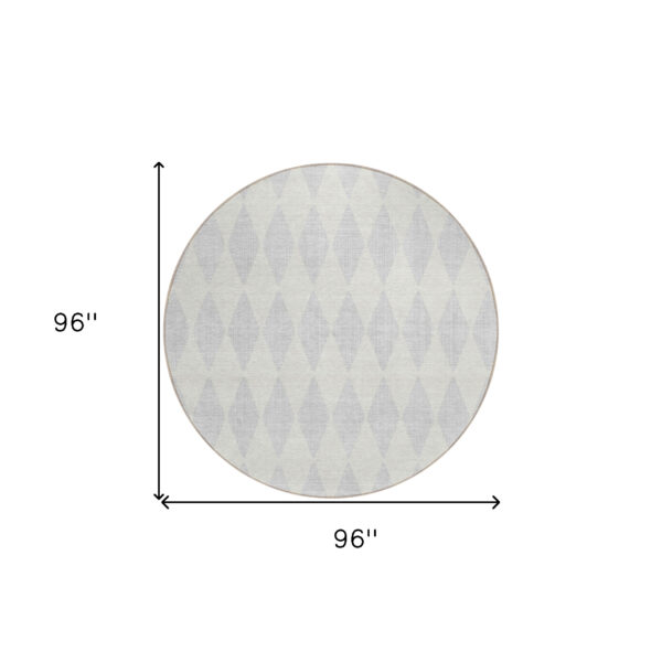 8' Silver And Ivory Round Geometric Washable Indoor Outdoor Area Rug