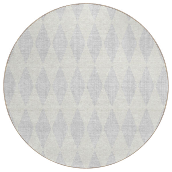 8' Silver And Ivory Round Geometric Washable Indoor Outdoor Area Rug