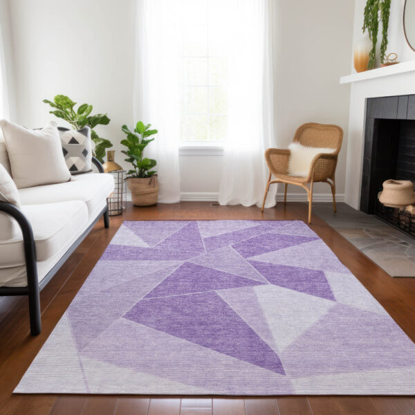 10' X 14' Lilac And Purple Geometric Washable Indoor Outdoor Area Rug