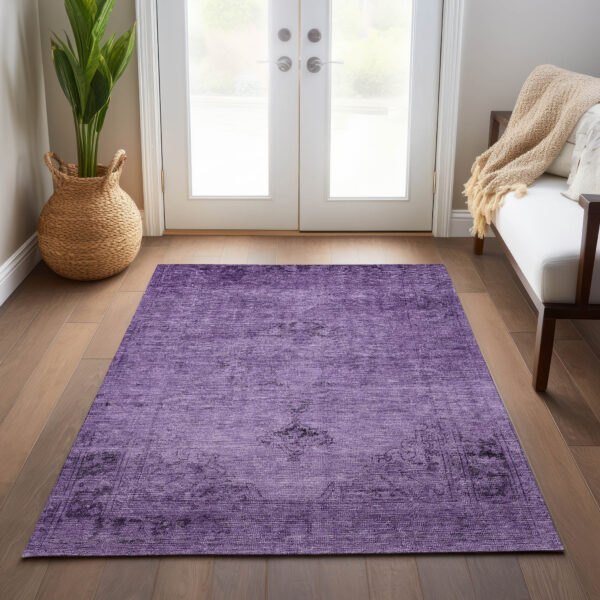 8' X 10' Purple Eggplant And Lavender Oriental Washable Indoor Outdoor Area Rug