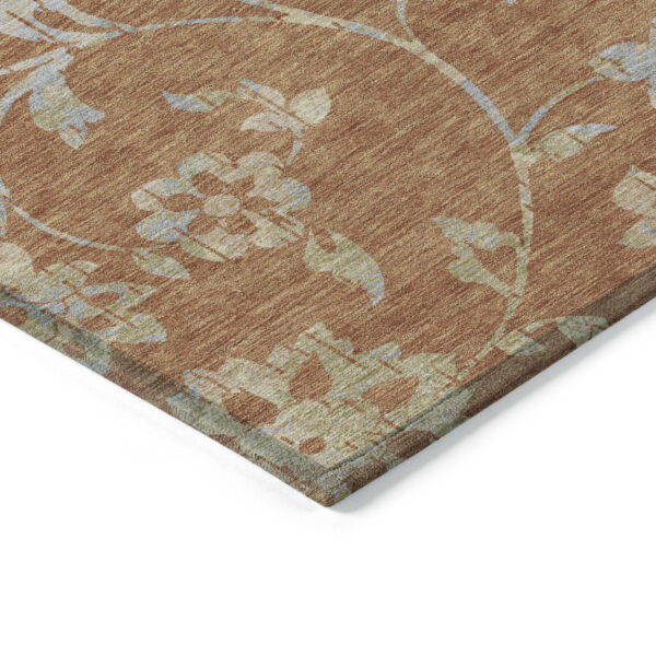 9' X 12' Orange Copper And Gray Floral Washable Indoor Outdoor Area Rug