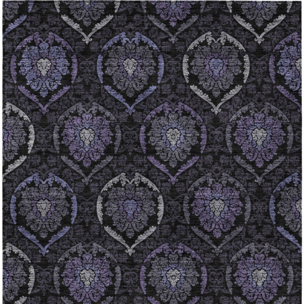 9' X 12' Purple Charcoal And Gray Medallion Washable Indoor Outdoor Area Rug
