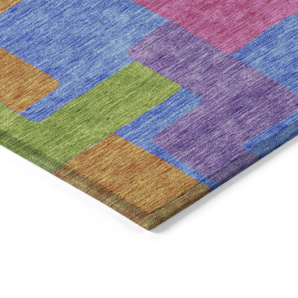 8' Purple Pink And Blue Round Abstract Washable Indoor Outdoor Area Rug
