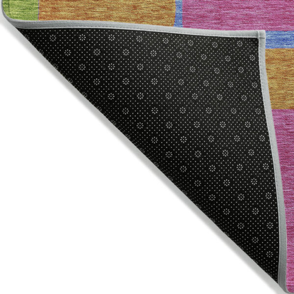 8' Purple Pink And Blue Round Abstract Washable Indoor Outdoor Area Rug