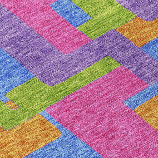 8' Purple Pink And Blue Round Abstract Washable Indoor Outdoor Area Rug