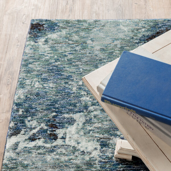 5' X 7' Grey Teal And Green Abstract Power Loom Stain Resistant Area Rug