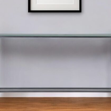 56" Silver and Gunmetal Mirrored Glass Console Table