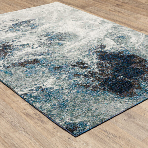 5' X 7' Grey Teal And Green Abstract Power Loom Stain Resistant Area Rug