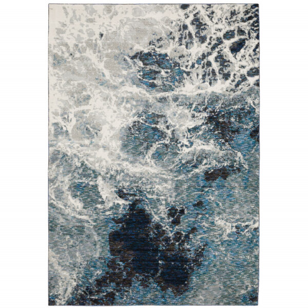 5' X 7' Grey Teal And Green Abstract Power Loom Stain Resistant Area Rug