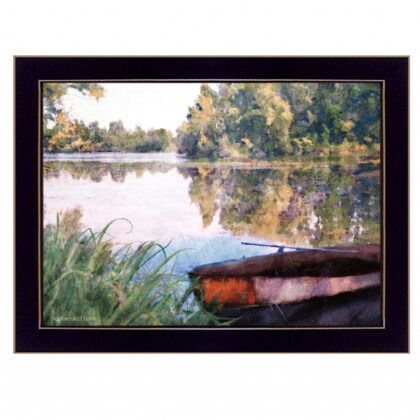 Rowboat Pond Landscape 1 Black Framed Print Wall Art
