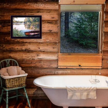 Rowboat Pond Landscape 1 Black Framed Print Wall Art