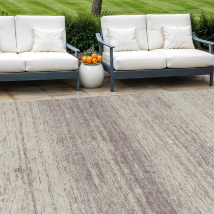 10' X 14' Taupe And Beige Striped Washable Indoor Outdoor Area Rug