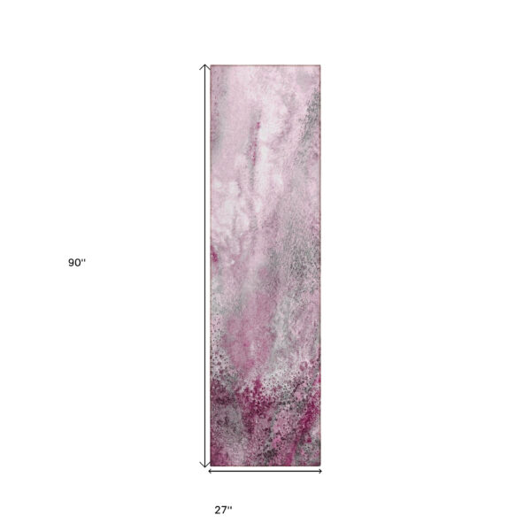 8' Runner Pink Abstract Washable Non Skid Indoor Outdoor Runner Rug