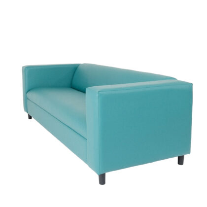 84" Blue Faux Leather And Black Sofa
