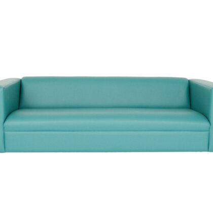 84" Blue Faux Leather And Black Sofa