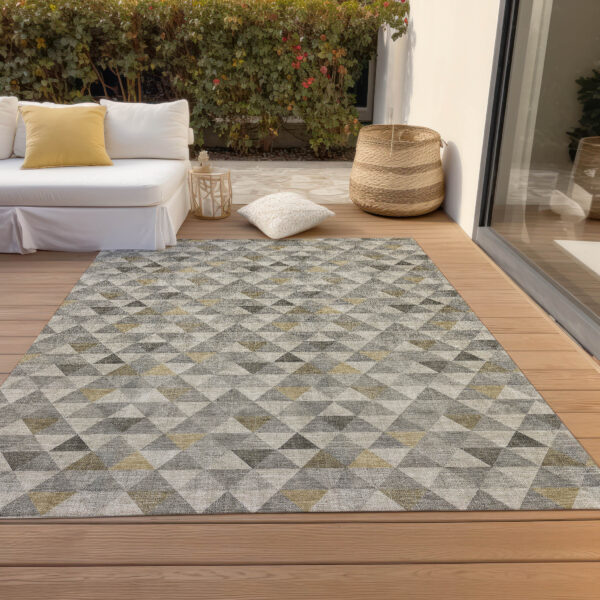 3' X 5' Taupe Beige And Tan Geometric Washable Indoor Outdoor Area Rug