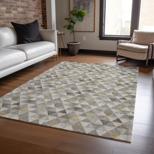 3' X 5' Taupe Beige And Tan Geometric Washable Indoor Outdoor Area Rug
