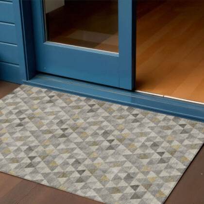 3' X 5' Taupe Beige And Tan Geometric Washable Indoor Outdoor Area Rug