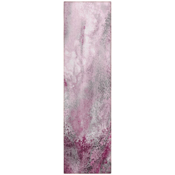 8' Runner Pink Abstract Washable Non Skid Indoor Outdoor Runner Rug