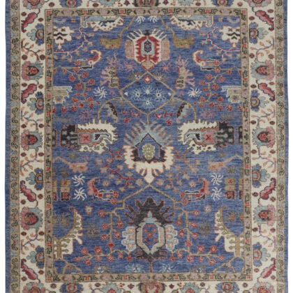 10' X 13' Blue And Red Wool Floral Hand Knotted Stain Resistant Area Rug