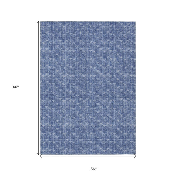 3' X 5' Navy Blue Geometric Washable Non Skid Indoor Outdoor Area Rug