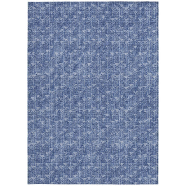 3' X 5' Navy Blue Geometric Washable Non Skid Indoor Outdoor Area Rug
