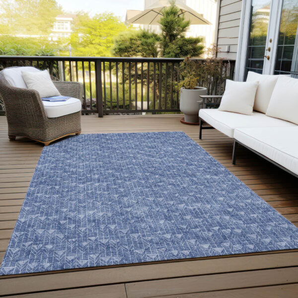 3' X 5' Navy Blue Geometric Washable Non Skid Indoor Outdoor Area Rug
