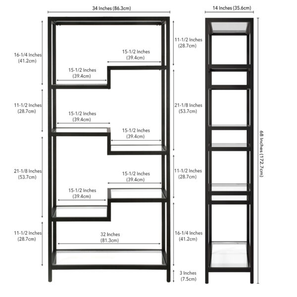 Black Metal and Glass Seven Tier Etagere Bookcase