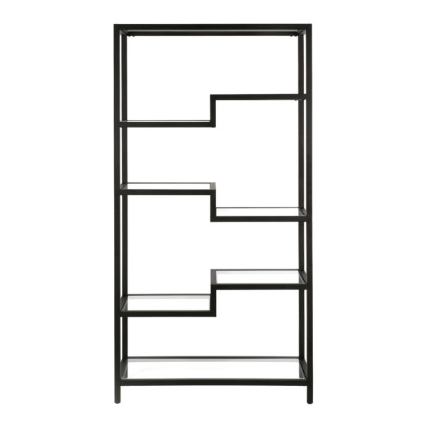 Black Metal and Glass Seven Tier Etagere Bookcase
