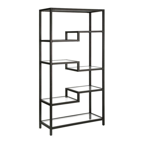 Black Metal and Glass Seven Tier Etagere Bookcase