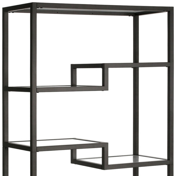 Black Metal and Glass Seven Tier Etagere Bookcase