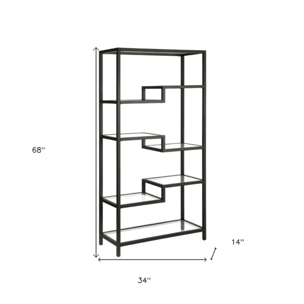 Black Metal and Glass Seven Tier Etagere Bookcase