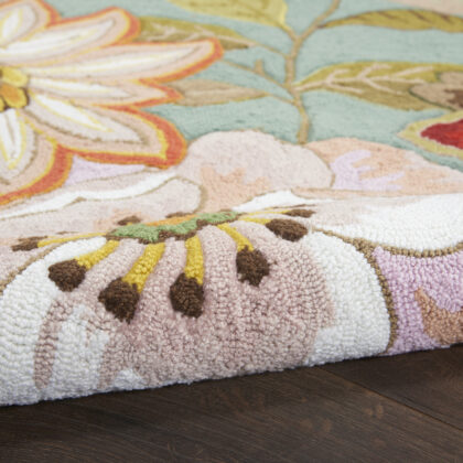 4' X 6' Green Floral Hand Hooked Handmade Area Rug