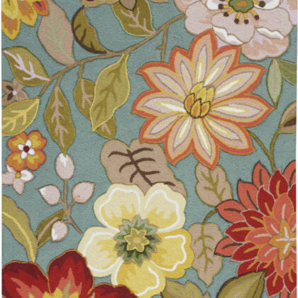 4' X 6' Green Floral Hand Hooked Handmade Area Rug