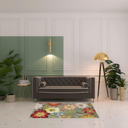 4' X 6' Green Floral Hand Hooked Handmade Area Rug