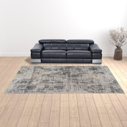 9' x 12' Gray and Beige Abstract Power Loom Area Rug