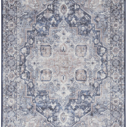 8' X 10' Blue And Pink Floral Power Loom Distressed Washable Area Rug
